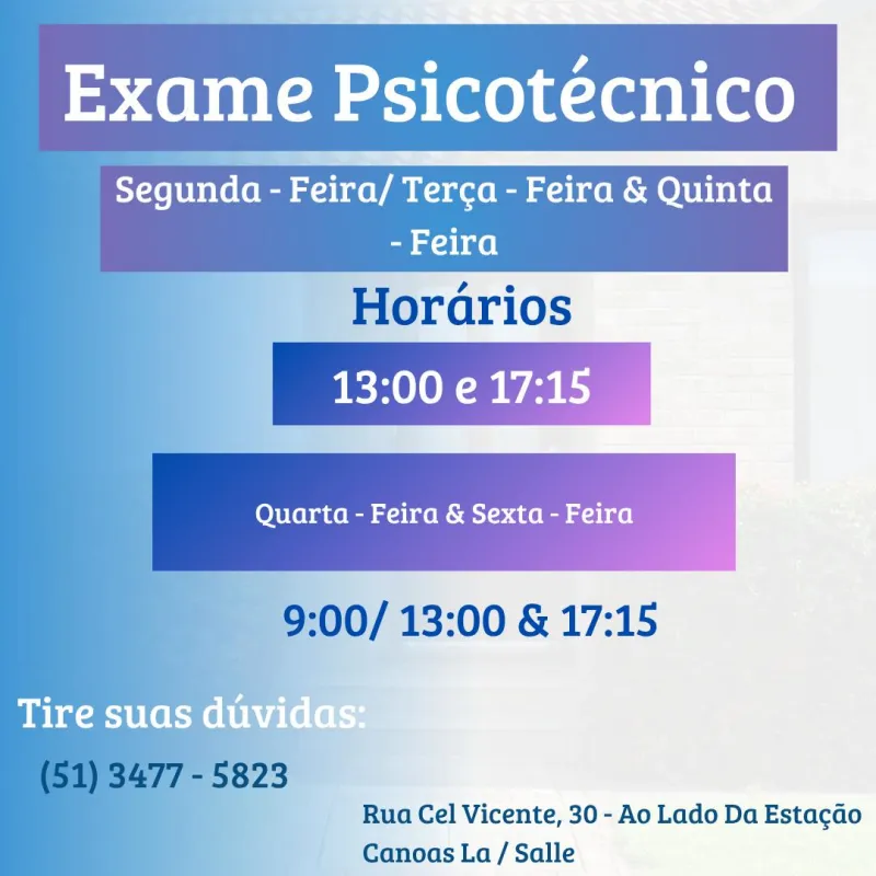 Exame psicotécnico em Canoas
